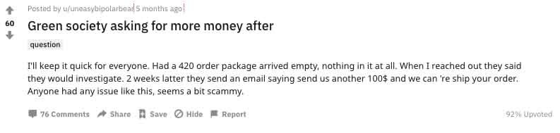 Scammed by Green Society?