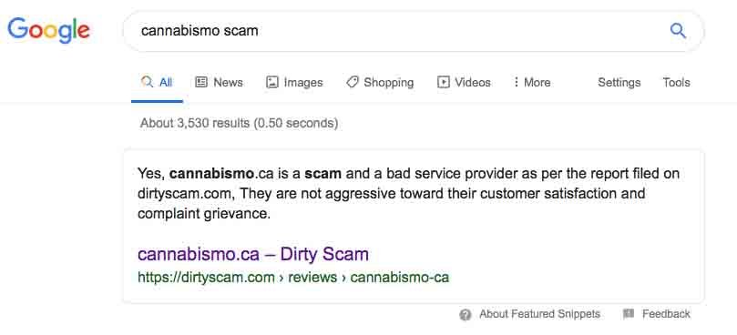 DirtyScam.com claims Cannabismo.ca is a scam.