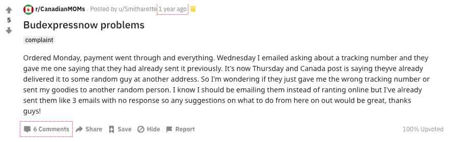 Complaint about problems with BudExpressNow dispensary.